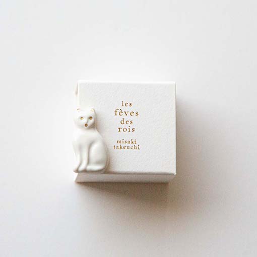 フェーブ ねこ (白・金彩) / 1個