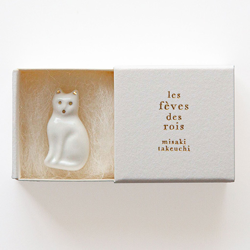 フェーブ ねこ (白・金彩) / 1個